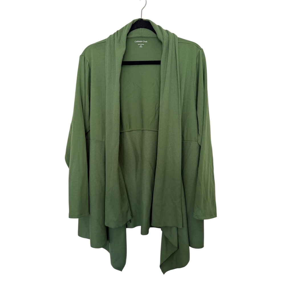 Coldwater Creek Green Ribbed Open Front Draped Cardigan 2X